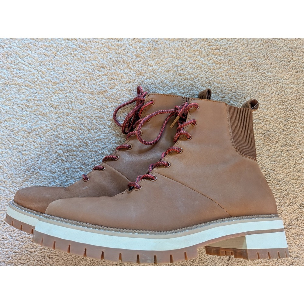 TOMS Brown Leather Lace Up Ankle Boots Platform Lug Sole Women's Size 10 US